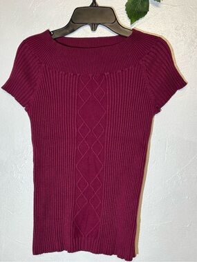 Apt. 9 Short-Sleeve Ribbed Scoop Neck Sweater - Burgundy